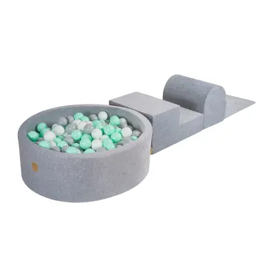 Penové igrišče 3 elementi s bazenom H30cm, svetlo siva, 200 kroglic: Bela/siva/metina