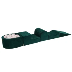 MeowBaby® Penové igrišče s 4 elementi in bazenom, temno zeleno, 100 kroglic: Bela
