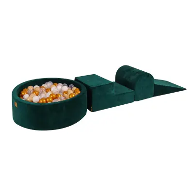 Penové igrišče 3 elementi s bazenom H30cm, temno zeleno, 200 kroglic: Zlata/Béžová/Bela/Prozorna