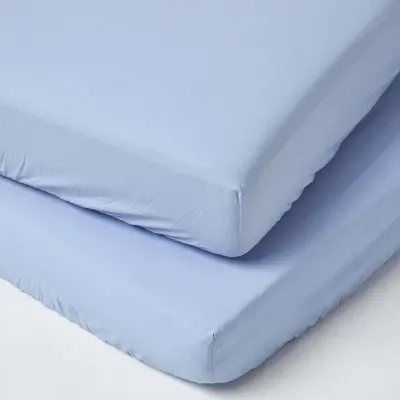 Homescapes Modre rjuhe iz bombaža za otroško posteljico s 200 nitmi, paket 2