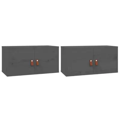 vidaXL Stenska omarica 2 kosa siva 60x30x30 cm trdna borovina