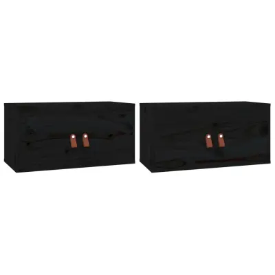 vidaXL Stenska omarica 2 kosa črna 60x30x30 cm trdna borovina