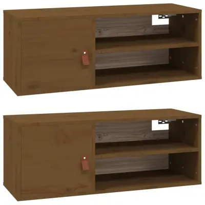 vidaXL Stenska omarica 2 kosa medeno rjava 80x30x30 cm trdna borovina