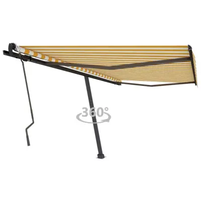 vidaXL Prostostoječa ročno zložljiva tenda 450x300 cm rumena/bela