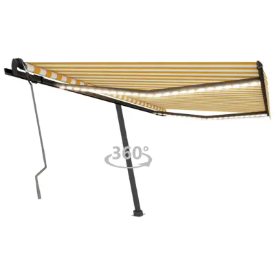 vidaXL Ročno zložljiva tenda z LED lučkami 450x350 cm rumena in bela