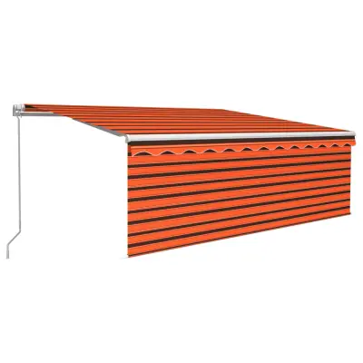 vidaXL Ročno zložljiva tenda s senčilom LED 4x3 m oranžna in rjava