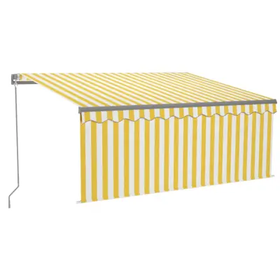 vidaXL Ročno zložljiva tenda s senčilom LED 3,5x2,5 m rumena in bela