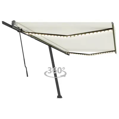 vidaXL Ročna zložljiva tenda z LED lučkami 500x350 cm krem