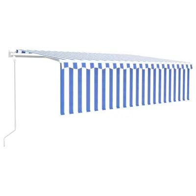 vidaXL Avtomatska tenda s senčilom LED + senzor 5x3 m modra in bela