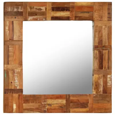 vidaXL Stensko ogledalo iz trdnega predelanega lesa 60x60 cm