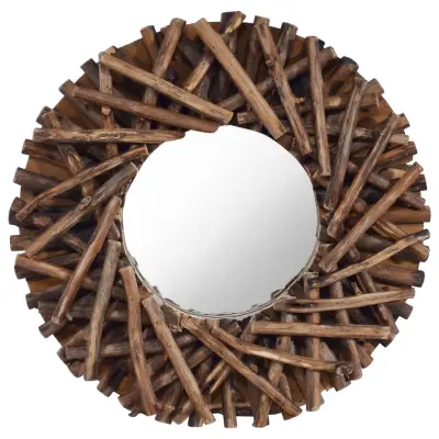 vidaXL Stensko ogledalo 40 cm iz tikovine okroglo