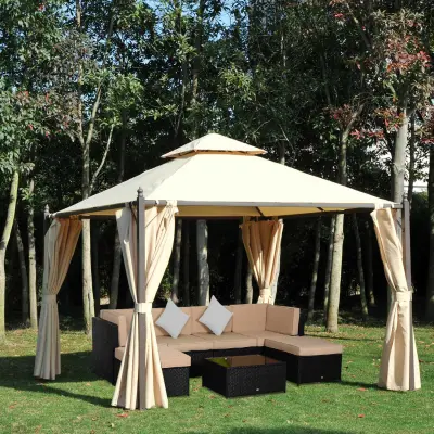 Outsunny Vodoodporni vrtni gazebo 3 x 3 m s 4 stranskimi paneli bež barve