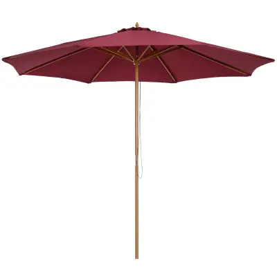 Outsunny Vrtni dežnik z lesenim drogom in 8 letvami, poliestrski zunanji senčnik, Φ300x250cm, temno rdeča