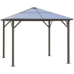 Outsunny Zunanji zunanji gazebo 2,94x2,94 m s polikarbonatno streho in kljukami, aluminijast okvir, kava