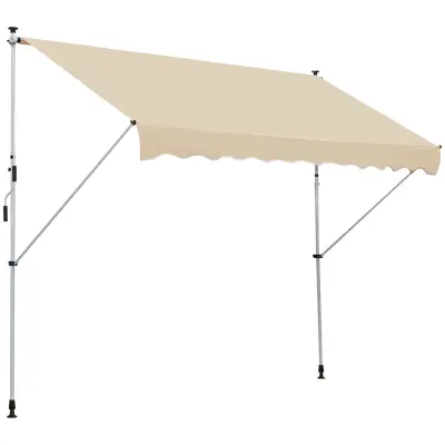 Outsunny markiza z ročajem, teleskopskim kovinskim okvirjem in poliestrskim senčnikom 300x150cm