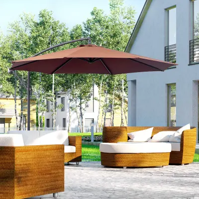Outsunny Deluxe nagibni vrtni dežnik z ročico, jeklo in poliester Φ2,95m, rjava barva
