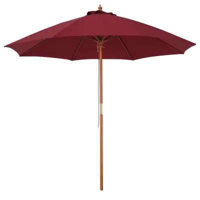 Outsunny Vrtni dežnik Φ257x253cm z vetrovno rdečo poliestrsko streho in lesenim drogom