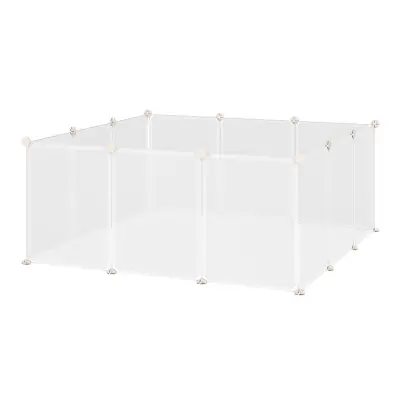 PawHut Kovinska in PP modularna ograja za kunce, kužke in male živali, 12 panelov 35x45cm bela