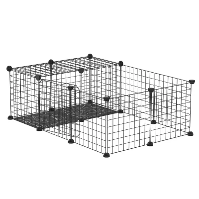 PawHut Modularna ograda za kunce, morske prašičke in glodavce, zaboj za hišne živali s sestavljivimi dodatki, 105x70x35cm, črna