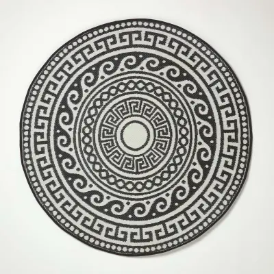 Homescapes Enid Aztec črno-bela okrogla preproga za zunanje prostore, 180 cm