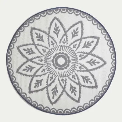 Homescapes Bela in siva zunanja preproga z vzorcem Henna, okrogla, 180 cm