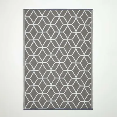 Homescapes Sivo-bela geometrijska preproga za zunanjo uporabo z obojestranskim vzorcem, 120x180 cm