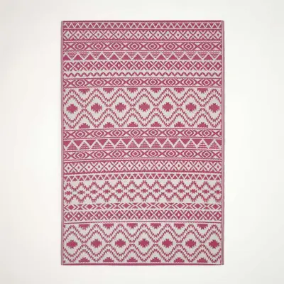 Homescapes Tia Aztec roza in bela zunanja preproga, 120x180 cm