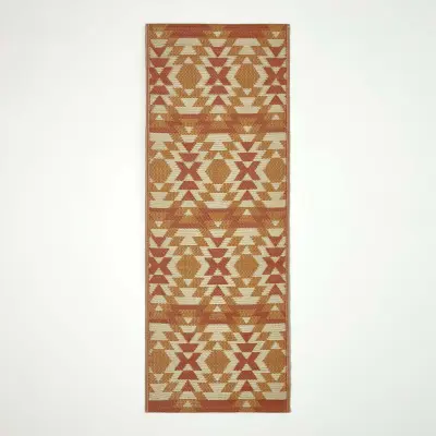 Homescapes Anya Aztec Orange Outdoor Rug Runner, 75x200 cm