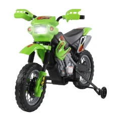 HOMCOM Električno kolo za kros s kolesi zelene barve za otroke od 3. leta dalje, 6V baterija, hitrost 2,5 km/h, 102 x 53 x 66cm