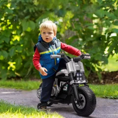 HOMCOM Otroško električno motorno kolo za otroke od 3 do 5 let iz PP in kovine s kolesi, rogom in glasbo, 86 x 44 x 58 cm, belo-črno