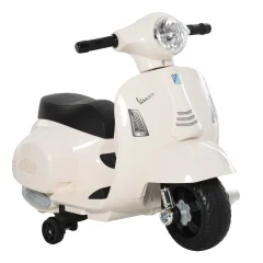 HOMCOM Otroško električno motorno kolo z uradnim dovoljenjem Vespa, baterija 6V, luči in rog, za otroke 18-36 mesecev, belo, 66,5x38x52cm