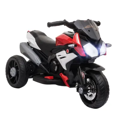 HOMCOM Električno motorno kolo za otroke 3-5 let Max. 25 kg, z lučkami, glasbo, 6V baterijo in hitrostjo 3 km/h, 86cmx42cmx52cm, rdeča
