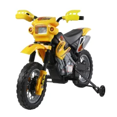 HOMCOM Električno kros kolo s kolesi rumene barve za otroke od 3 let naprej, 6V baterija, hitrost 2,5 km/h, 102 x 53 x 66cm