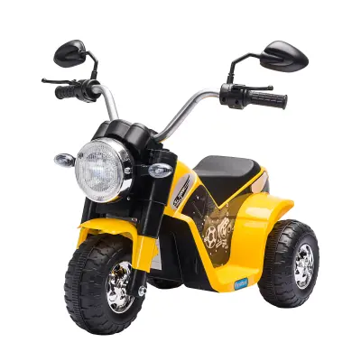 HOMCOM Otroško 3-kolesno električno motorno kolo z lučkami in zvoki, baterija 6V, hitrost 2 km/h, za otroke od 18-36 mesecev, 72cmx57cmx56cm, rumena b