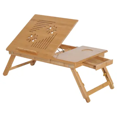 HOMCOM Bambusova nočna mizica za računalnik s hladilnim sistemom 55 × 35 × 22-30 cm