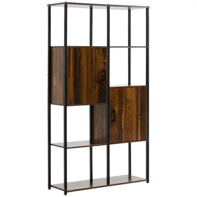 HOMCOM Moderna knjižna omara v industrijskem slogu s 4 policami in 2 omarama, kovinski in leseni regal za dom in pisarno, 90x30x159,5 cm, črna in rjav