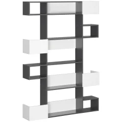 HOMCOM Moderna 5-stopenjska knjižna omara z 8 odprtimi policami in stopničastim dizajnom, v ploščah iz iverne plošče, 120x20x171cm, siva in bela
