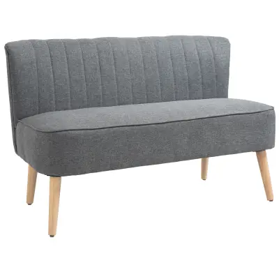 HOMCOM dvosedežna sodobna tkaninska zofa brez naslonjal za roke, lesen okvir in noge, 117x56,5x77cm svetlo siva