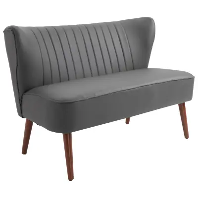 HOMCOM Moderno oblikovana dvosedna zofa, lesen okvir in oblazinjenje iz sivega umetnega usnja, 108,5 x 61 x 79 cm, 108,5 x 61 x 79 cm