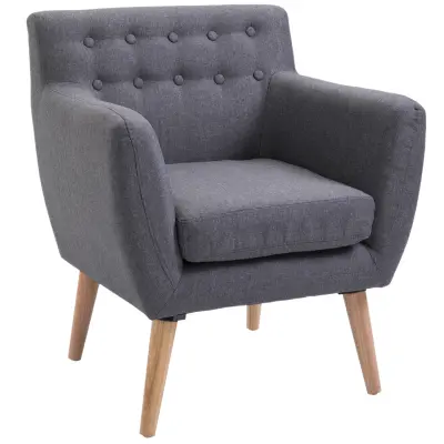 HOMCOM Sodobno oblikovan fotelj za dnevno sobo z nasloni za roke iz lesene tkanine 68 × 58,5 × 76 cm svetlo sive barve