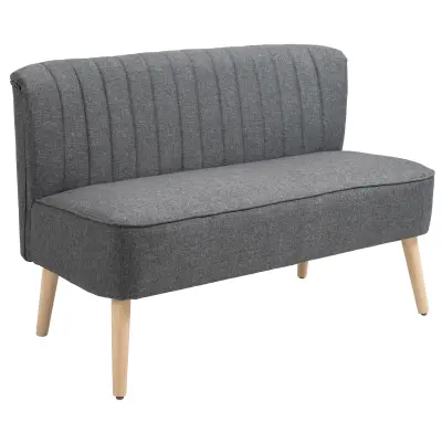 HOMCOM Moderna dvosedežna zofa iz tkanine brez naslonjal za roke, lesen okvir in noge, 117 × 56,5 × 77 cm, temno siva