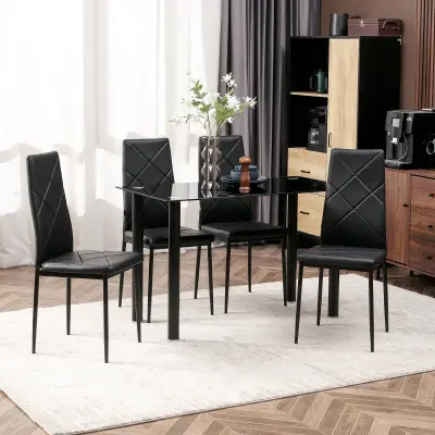 HOMCOM Komplet 4 jedilnih stolov z visokim naslonjalom, moderni stoli iz umetnega usnja in jekla za kuhinjo in dnevno sobo, 41x50x97 cm, črni
