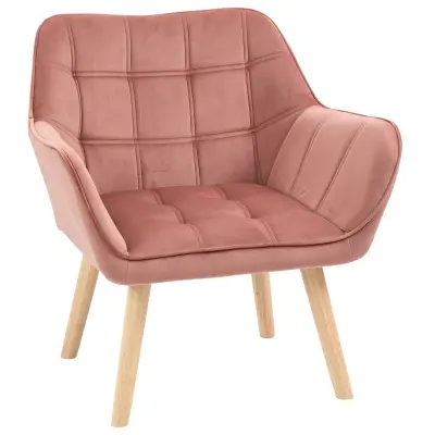 HOMCOM Fotelj v nordijskem slogu iz lesa in rožnatega žameta za dnevno sobo ali pisarno, 68,5x61x72,5 cm