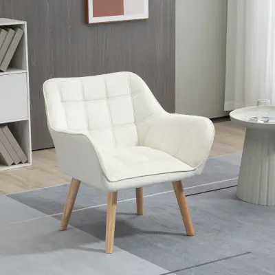 HOMCOM Fotelj v skandinavskem slogu iz lesa in z učinkom krem žameta za dnevno sobo ali pisarno, 64x61x72,5 cm