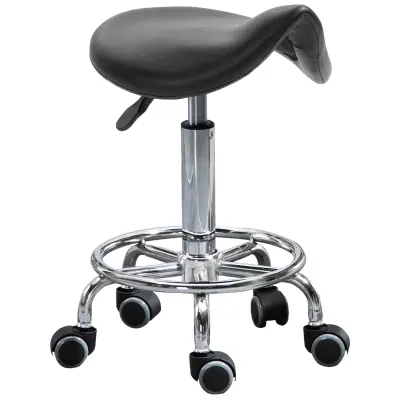 HOMCOM Višinsko nastavljiv stolček s petimi kolesi in ergonomsko oblazinjenim sedežem iz pene, 36,5x37,5x51-66cm, črn