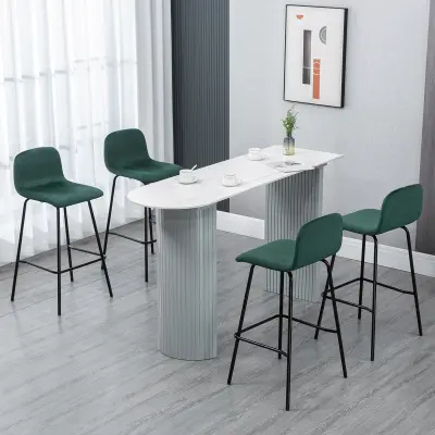 HOMCOM Komplet 4 visokih stolčkov z naslonom za noge za kuhinjo in bar iz žametnega poliestra, jekla in pene, 40x45,5x94cm, zelena in črna