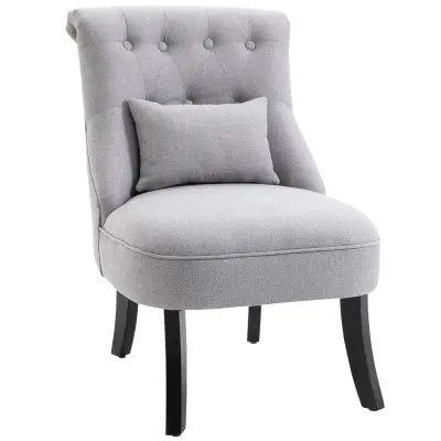 HOMCOM Fotelj za dnevno sobo z blazino za fižolove vrečke in nedrsečimi nogami v vintage slogu iz lesa in platna sive barve 52,5x69x77 cm