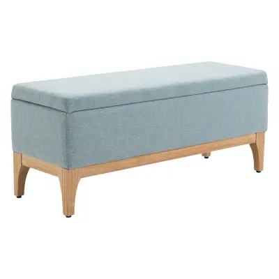 HOMCOM oblazinjena platnena in lesena oblazinjena klop za shranjevanje za predsobo, skandinavsko oblikovana nočna klop, 110x39x45cm, svetlo modra