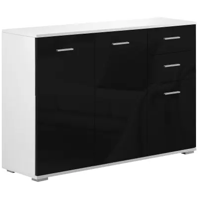 HOMCOM Garderobna omara za dnevno sobo in spalnico s 3 vrati in 2 predaloma, črnega sijaja, proti praskam (106 x 35 x 76 cm)