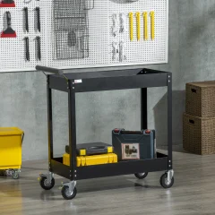 DURHAND Voziček za orodje z dvema policama, jekleni voziček za garažo in delavnico, 84,5x38x84 cm, črn